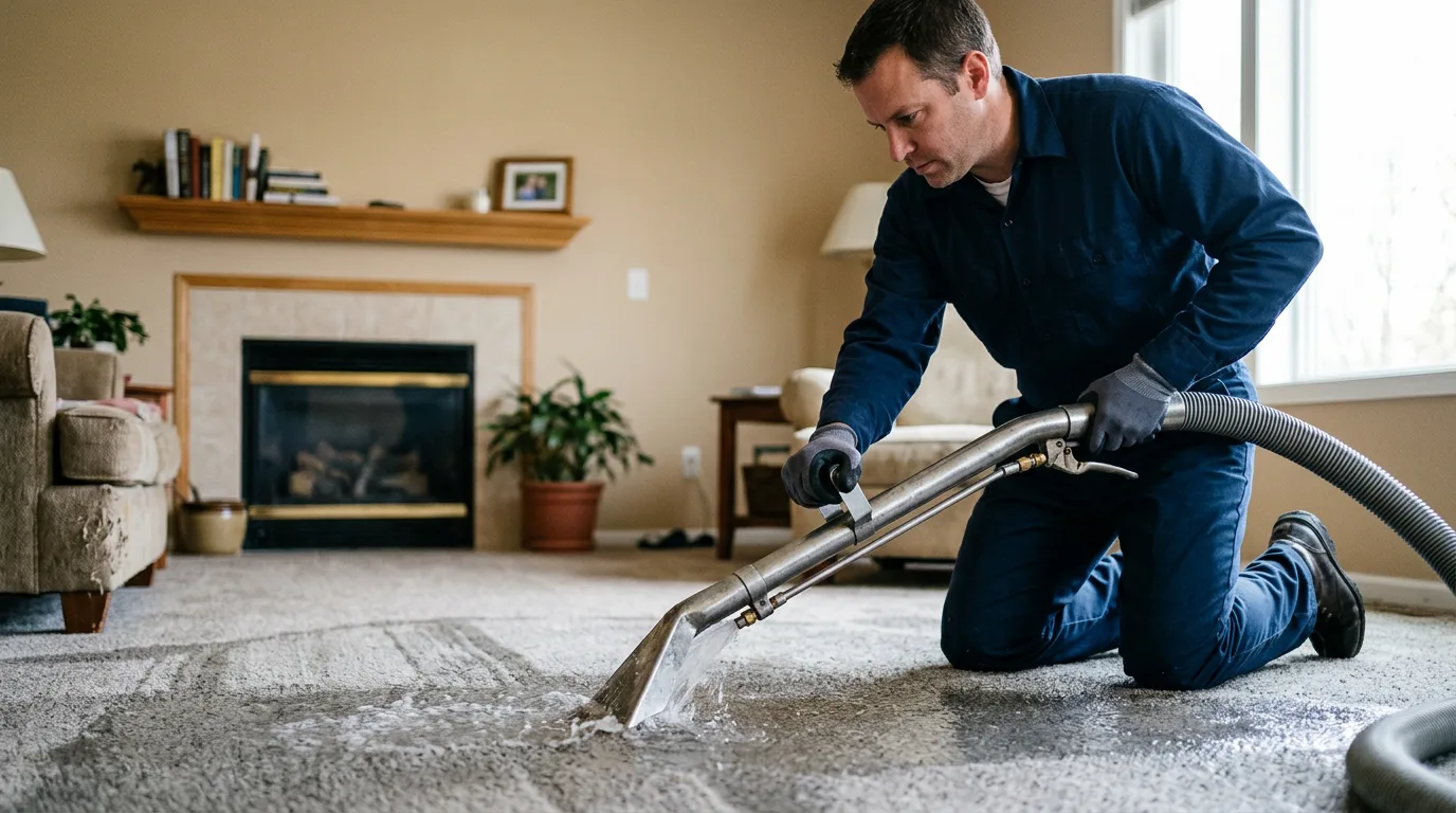 Water damage restoration technician working near Sherrard, IL